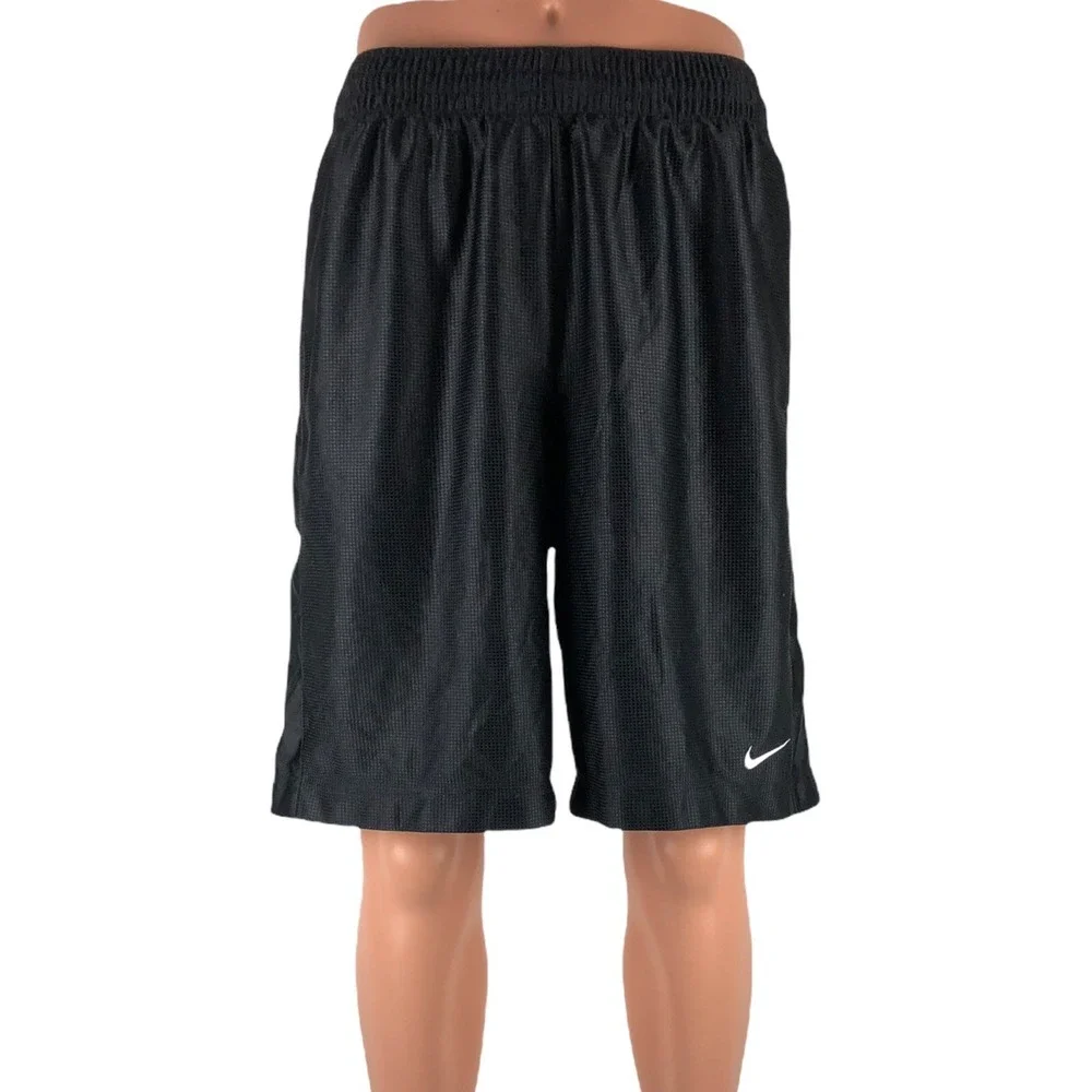Nike Mens Medium Shorts Dazzle Black Shiny Y2K Vintage With Pockets Drawstring